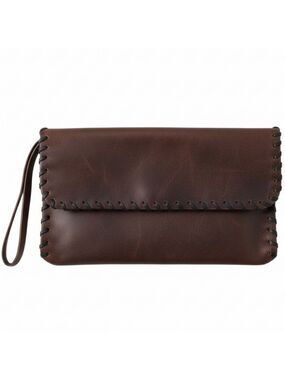 Handmade Brown Leather Clutch - Unisex